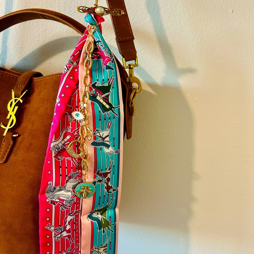 Lonestar Belle Paris Horse Scarf Bag Charm with Vintage Brooch